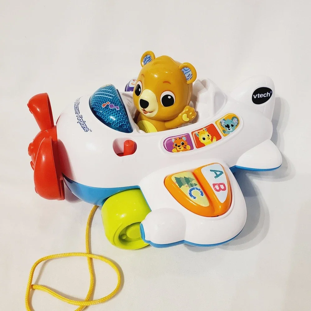 Vtech Soar & Discover Airplane Interactive Pull Toy Bear Pilot Music Lights